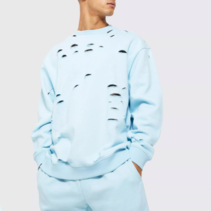 Offre Spéciale hommes sweat à manches longues en détresse nouveauté votre propre conception vêtements de rue hommes en détresse sweat - Product Image 2