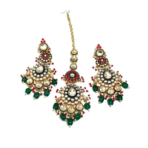 Ensemble de collier de mariée Polki Kundan vert avec bijoux fins en cuivre plaqué or pour mariage, orné de zircon et de plaqué or - Product Image 5