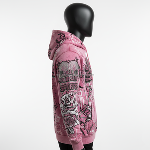 Sweat-shirt en molleton de coton de qualité supérieure 380 GSM, délavé à l'acide, rose, streetwear délavé, logo personnalisé en strass, sweat-shirt basique - Product Image 5