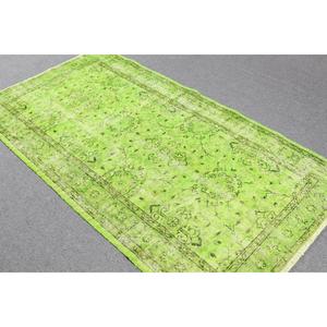 Alfombra Turca Vintage de 3.7x6.8 pies, Alfombra de Lana con Diseño de Plantas y Árboles Verdes - Product Image 4