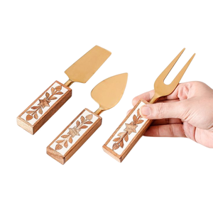 Service à fromage en acier inoxydable avec manche en bois Couverts en métal de qualité supérieure de fabricant indien - Product Image 6