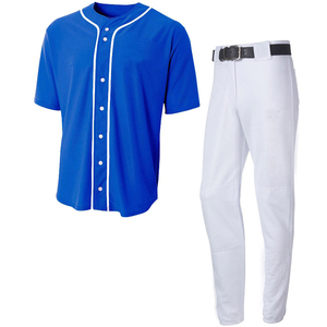 Ensemble uniforme de baseball pour homme, maillot bleu, pantalon blanc, manches courtes, boutons sur le devant, tissu polyester respirant - Product Image 4