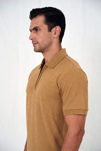 Customizable <b>Men's</b> Short Sleeve Zipper Polo T-<b>Shirts</b> High End Pique Fabric Slim Fit Comfortable Durable Washable OEM ODM - Product Image 2