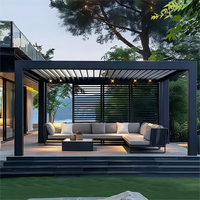 Système de protection solaire à lames orientables pour l'extérieur, imperméable, en aluminium, motorisé, au toit rétractable, pergola