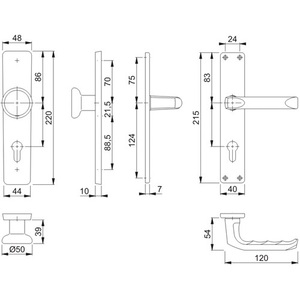 Ensemble d'organisateurs de placards HOPPE Long Plate Set London 54/227/202SP/113 en aluminium F1 PZ 72 mm DIN Gauche/Droite - Product Image 3