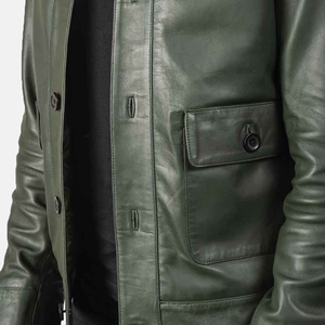 Winter Outerwear <b>Long</b> Sleeve Zipper Closure <b>Coat</b> <b>Men</b> Leather Jacket Canvas Fabric Front Logo Customized Fashion Style - Product Image 4