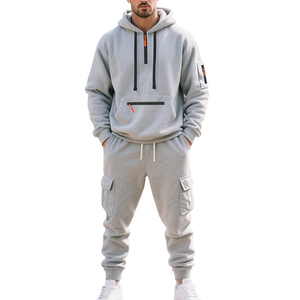 American Heavy Fleece-Lined Multi-Pocket Hoodie Set Winter Plus-Size Men's Casual Sports Suit Woven Weaving Method - Product Image 5