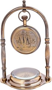 Reloj de mesa de latón con diseño náutico Vintage antiguo, brújula inteligente, material de vidrio con motivo de cuarzo para uso de mesa de dormitorio de oficina - Product Image 2