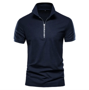 2024 camisetas polo de alta calidad para hombre 100% algodón transpirable Delgado cremallera cuarto cuello manga corta impreso polos en blanco - Product Image 3