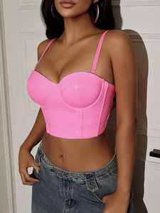 Valentine's Day Spaghetti Strap <b>Leather</b> Waist Cinchers <b>Corset</b> Bustier Crop Cami Top Sexy Strapless Design Adult Party Costume - Product Image 3