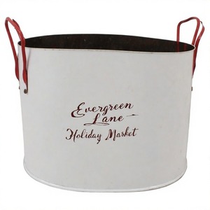 Maceta hueca Frostlight diseñada para porches y jardines navideños con decoración de pino y textura de metal vintage - Product Image 6