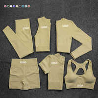 Logotipo personalizado 6 PCS Mujeres Hollow Custom Fitness Seamless Active Wear Yoga Set Workout Clothing Gym Fitness Sets