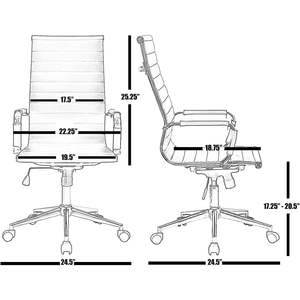 Silla de Oficina Ergonómica Giratoria de Altura Ajustable con Respaldo Medio en Cuero PU Blanco, Diseño Contemporáneo para Hotel, Base de Metal Cromado y Madera - Product Image 2