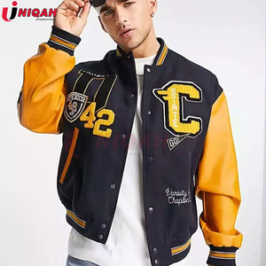 Meilleure Qualité Letterman Varsity Veste Polyester Coton & Cuir High Street Style Violet Foncé Demi Blanc Hiver Tissu - Product Image 4