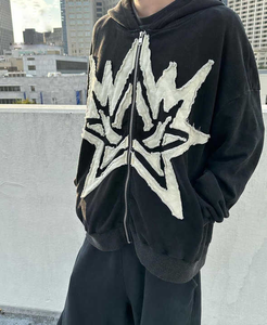 Sudadera con capucha para hombre con apliques de cremallera de Terry francés pesado personalizada, parche bordado, sudadera lavada de Estilo Vintage para hombre 2025 - Product Image 1