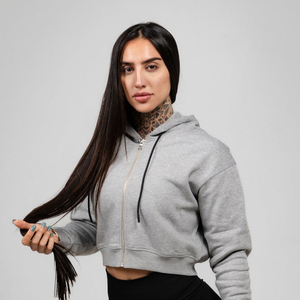 Veste à capuche avec fermeture éclair pour femmes Sweatshirts Automne Hiver Polaire Survêtement Jogger Manteau Workout Gym Crop Top - Product Image 1