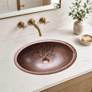 Vasque en cuivre artisanale à cuve unique, surface martelée mate rustique, facile à nettoyer, à un trou, pour salle de bain - Product Image 3