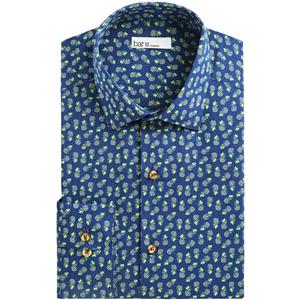 Camicia da uomo Bar III Maxs con stampa ananas, abbottonata, blu navy/giallo, taglia S - 100% cotone popeline traspirante - Product Image 1