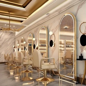 Muebles de peluquería de belleza superior profesional Venta al por mayor Vanity Round Light Up Salon Espejo redondo con estante de vidrio - Product Image 6