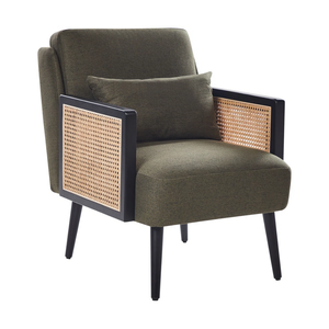 Fauteuil moderne avec rembourrage doux Coussin d'assise et de dossier, accent d'accoudoir en rotin tissé à la main Parfait pour la décoration du salon - Product Image 1