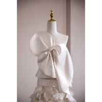 Robe de mariée sirène en satin, bustier, avec nœud surdimensionné, fleurs 3D, drapé sur les hanches, perles et tulle, sur mesure, vente en gros