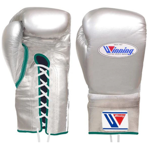 Winning <b>Lace</b> Up Boxing Gloves Silver Green Premium Genuine Leather Professional Fight Training Sparring Gloves 8oz 10oz 12oz 14o - Product Image 1