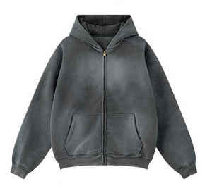 Streetwear de haute qualité avec logo personnalisé, sweat à capuche zippé 100% coton, poche vintage délavée au soleil délavée à l'acide double couche pour l'hiver - Product Image 5