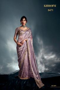 Sari de Moda para Bodas con Bordado Pesado, Trabajo a Mano en el Borde y el Cuerpo, Moti, Cutdana, Lentejuelas, para Mujer - Product Image 5