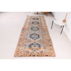 พรมวิ่งสไตล์ตุรกี ขนาด 0.3x8.9 ฟุต (9x271 ซม.) สีน้ำเงินวินเทจ ลายตะวันตกเฉียงใต้ - Product Image 1