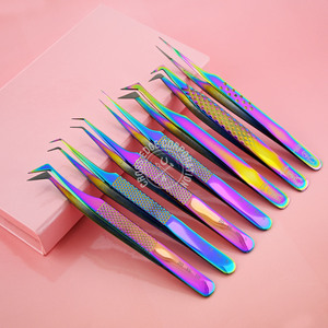 Pince à épiler pour extensions de cils, pointe en fibre, droite, isolation, 45 et 90 degrés, prise diamant, en acier inoxydable - Product Image 1