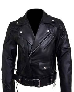 Veste de motards en cuir de vache épais naturel véritable veste de motards à panneaux matelassés - Product Image 1