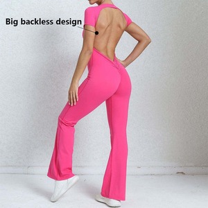 Combinaisons sans dos élastiques respirantes et sans couture pour femmes, combinaisons de sport, entraînement, une pièce, yoga, fitness, évasées - Product Image 3