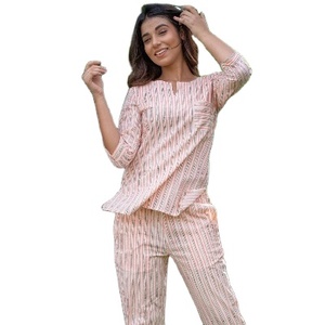 Traje de noche para mujer, ropa informal de tela de algodón de manga de tres cuartos, conjunto de 2 piezas - Product Image 4