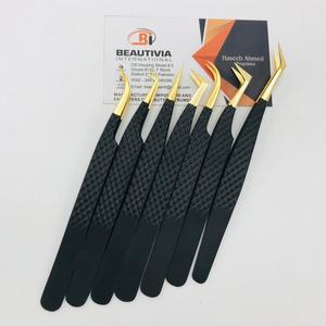 แหนบขนตาทำจากสแตนเลสขนาดเล็กปลายแหลมเล็กด้ามจับเพชรสีดำทอง - Product Image 4