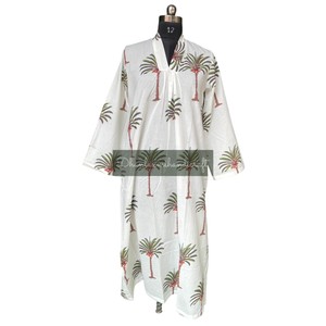 เดรสผ้าคอตตอนขนาดใหญ่พิเศษของผู้หญิงเสื้อทูนิคคอวีทรงหลวมพิมพ์ลายต้นปาล์มเสื้อเชิ้ตสำหรับใส่ไปทะเลสไตล์ทันสมัยมีพู่ห้อย - Product Image 3