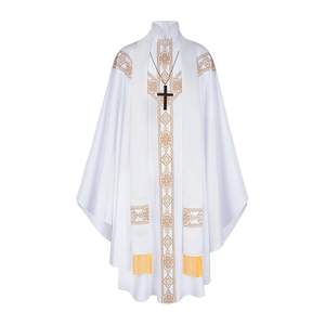 Bajo MOQ botón abajo blanco hecho clero cuello romano bata manga larga sacerdote camisa para servicios de Iglesia - Product Image 3