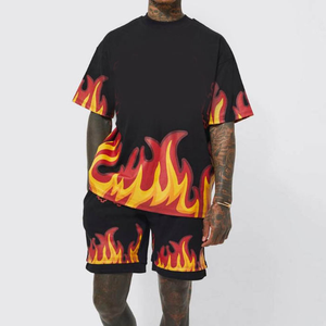 Ropa de marca para hombre, novedad de verano, conjuntos de pantalones cortos informales, camiseta de manga corta y pantalones cortos estampados, hasta la rodilla, 2 piezas - Product Image 2