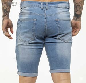Summer Season <b>Men's</b> Solid Stretchable Cotton Distressed Washed Ripped Eco-friendly Quick Dry Breathable <b>Knee</b> <b>Length</b> Denim <b>Shorts</b> - Product Image 3