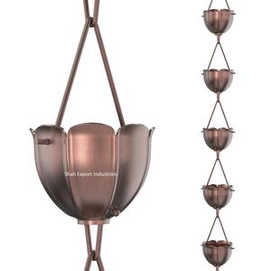 Tendance cuivre plaqué métal fer chaîne de pluie maison jardin décoration suspendu chaîne de pluie tulipe fleur conception chaîne de pluie - Product Image 2