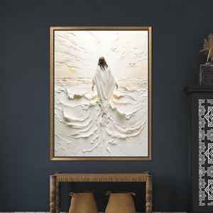 Elegante Lienzo Artístico Espiritual con Luz, Impresión Decorativa Abstracta de Jesús, Marco Dorado - Product Image 1