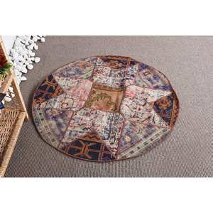 Vintage 3.4ft X 3.4ft Beige y azul de lana Patchwork alfombra turca tejido plano con respaldo de látex para decoraciones de sala de estar - Product Image 4