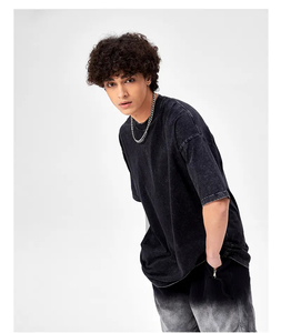 High Quality Streetwear Unisex Heavyweight Plus Size Mens <b>Drop</b> Shoulder 100%cotton Round-neck <b>Acid</b> Washed T Shirt with logo - Product Image 6