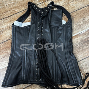 Corset gothique style motard en cuir noir avec boucles, sous-poitrine, baleines en acier, bustier halter – Fournisseur - Product Image 5