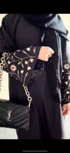 Broderie florale XXL lin noir Abaya modeste vêtements de prière pour l'Aïd Ramadan mode traditionnelle musulmane Design floral - Product Image 5