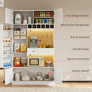 <span class=keywords><strong>Meuble</strong></span> de rangement multifonctionnel en bois blanc pour <span class=keywords><strong>micro</strong></span>-ondes, buffet, armoire de cuisine avec portes et étagères, fabrication OEM - Product Image 4