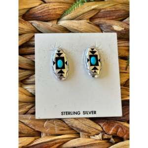 <b>Sterling</b> <b>Silver</b> Navajo Shadowbox <b>Stud</b> <b>Earrings</b> with Diamond and Pearl - Product Image 2