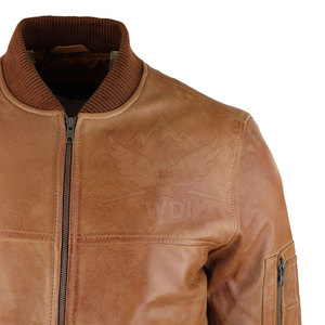 Chaqueta de Cuero para Hombre de Alta Calidad al por Mayor, Estilo Bomber, con Cuello Alto, Logotipo Frontal, Transpirable, 100% Cuero, para Venta en Línea - Product Image 6
