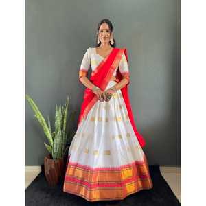 ชุด reverser lehenga choli ผ้าคอตตอนผ้าทอขอบใหญ่งานปาร์ตี้ฉลองเปิดตัว - Product Image 1