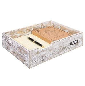 Plateau à lettres en papier de bureau en bois Shabby Whitewashed Office Desk Document File Folder Mail Organizer Box avec étiquette en métal - Product Image 1