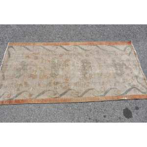 Tapis turc vintage beige et orange 3x5 '-Décoration intérieure unique et confortable - Product Image 3